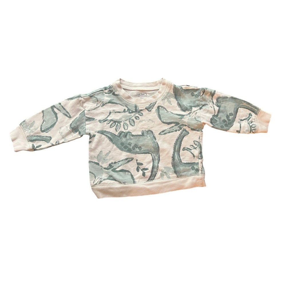 Carters Just One You Baby Boys Dinosaur Sweatshirt Cream Green 12M Cotton (0983)